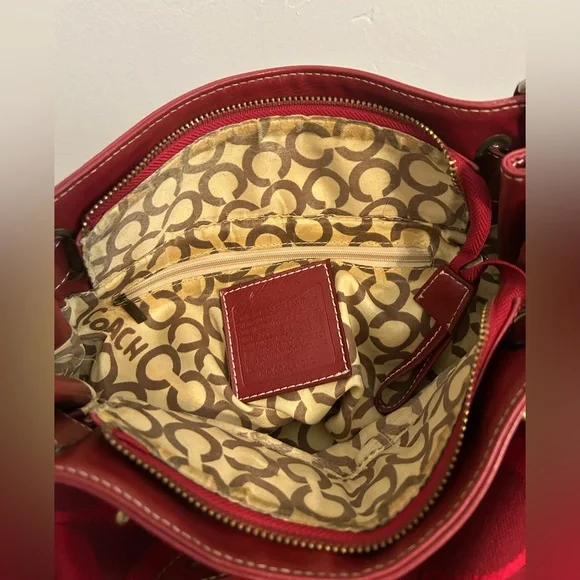 Coach Red Signature Tote with Buckle-Trim Handles - Picture 9 of 10